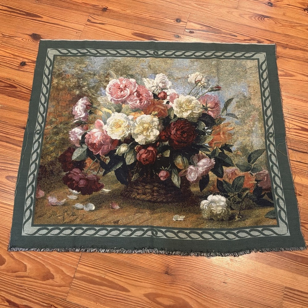 Large Floral Tapestry Piece Albert Williams Nature's Glory 42 X 36" Cottagecore